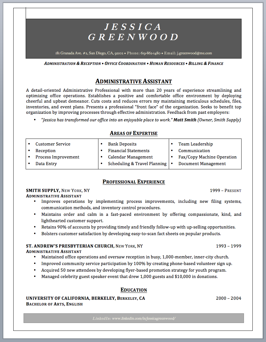 resume headline examples for administration