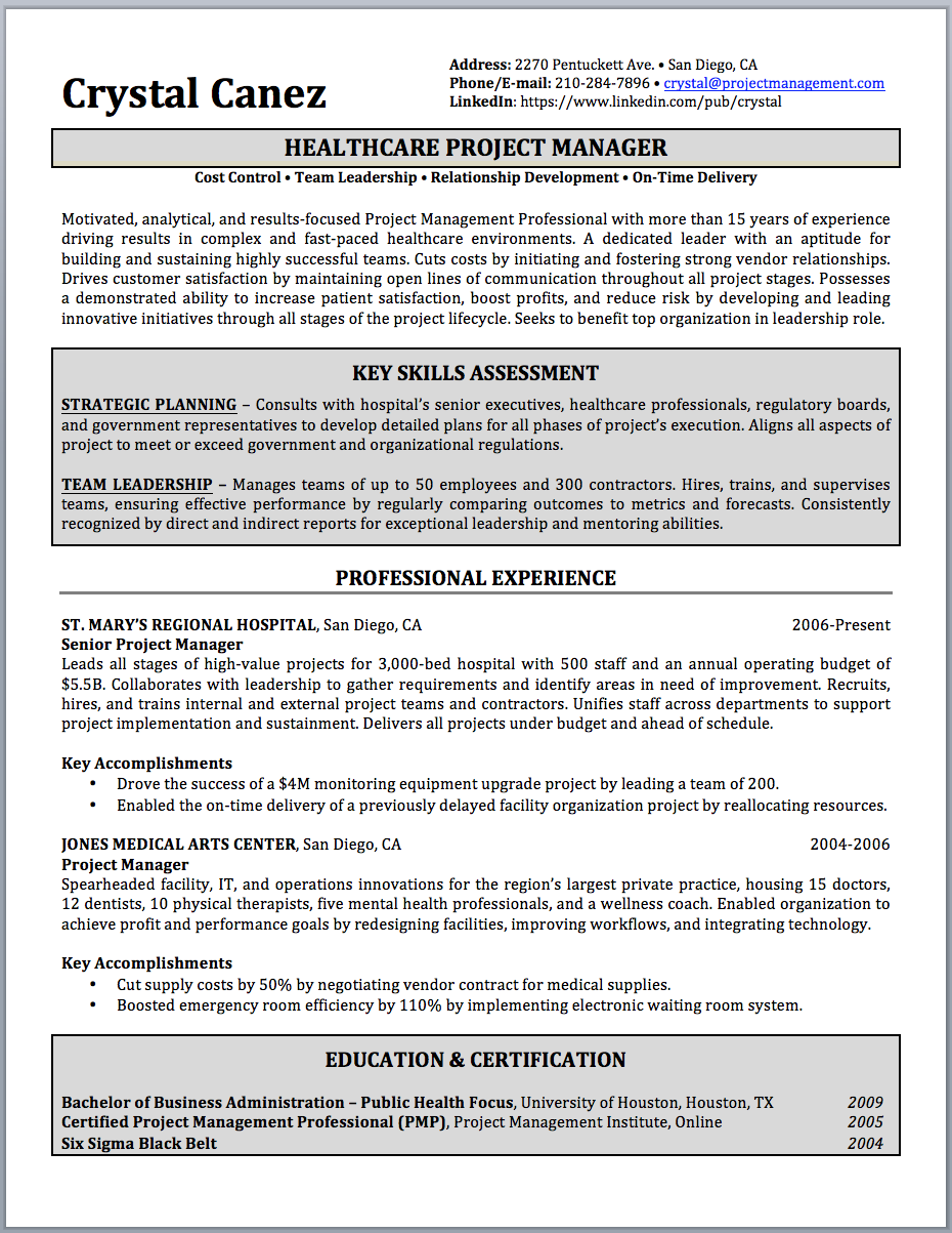 Project Manager Resume - Sample and Writing Guide - Resume ...